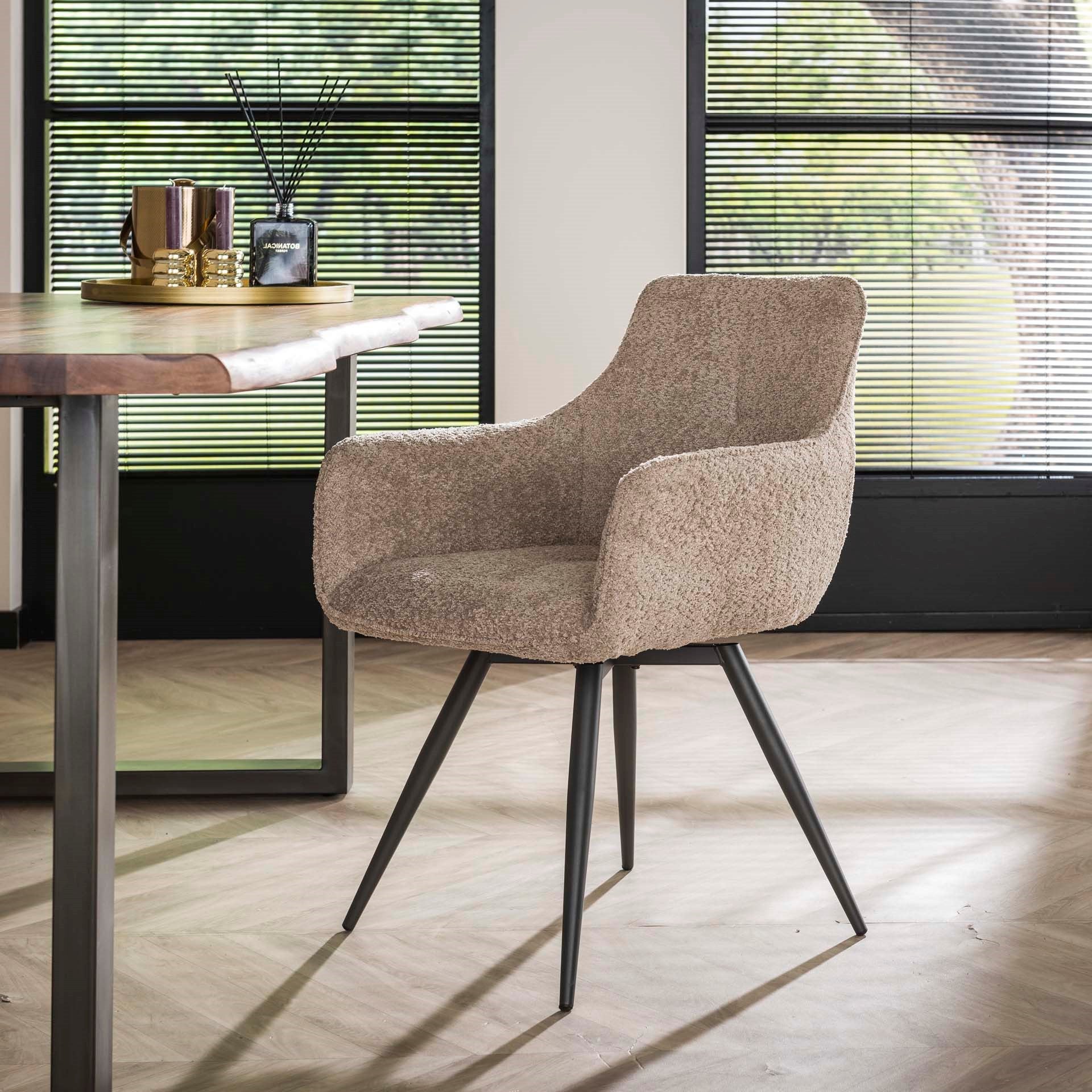 Eetkamerstoel Ragland | Draaibaar | Beige Bouclé