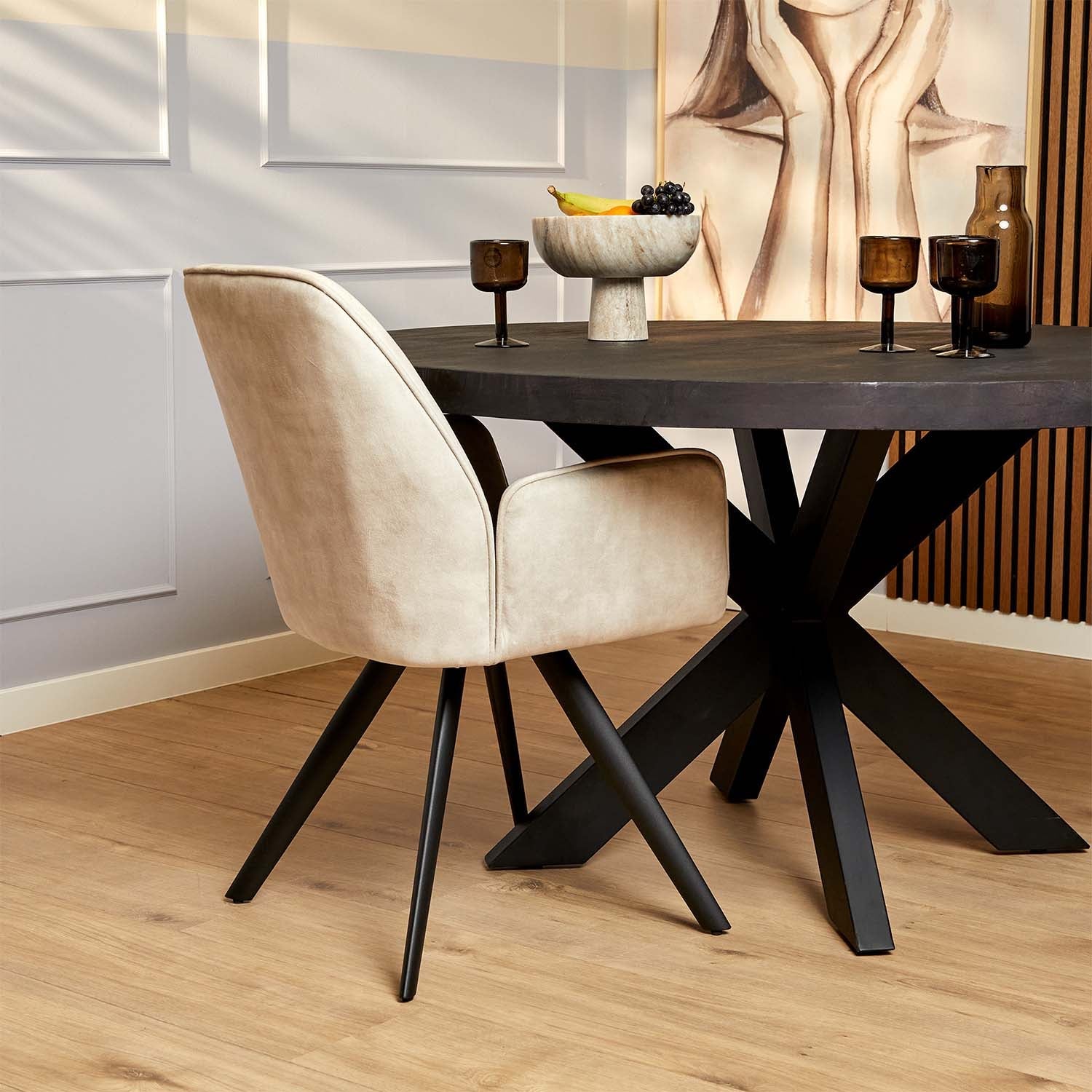 Eetkamerstoel Nova | Champagne Velvet | Magazijn leegverkoop